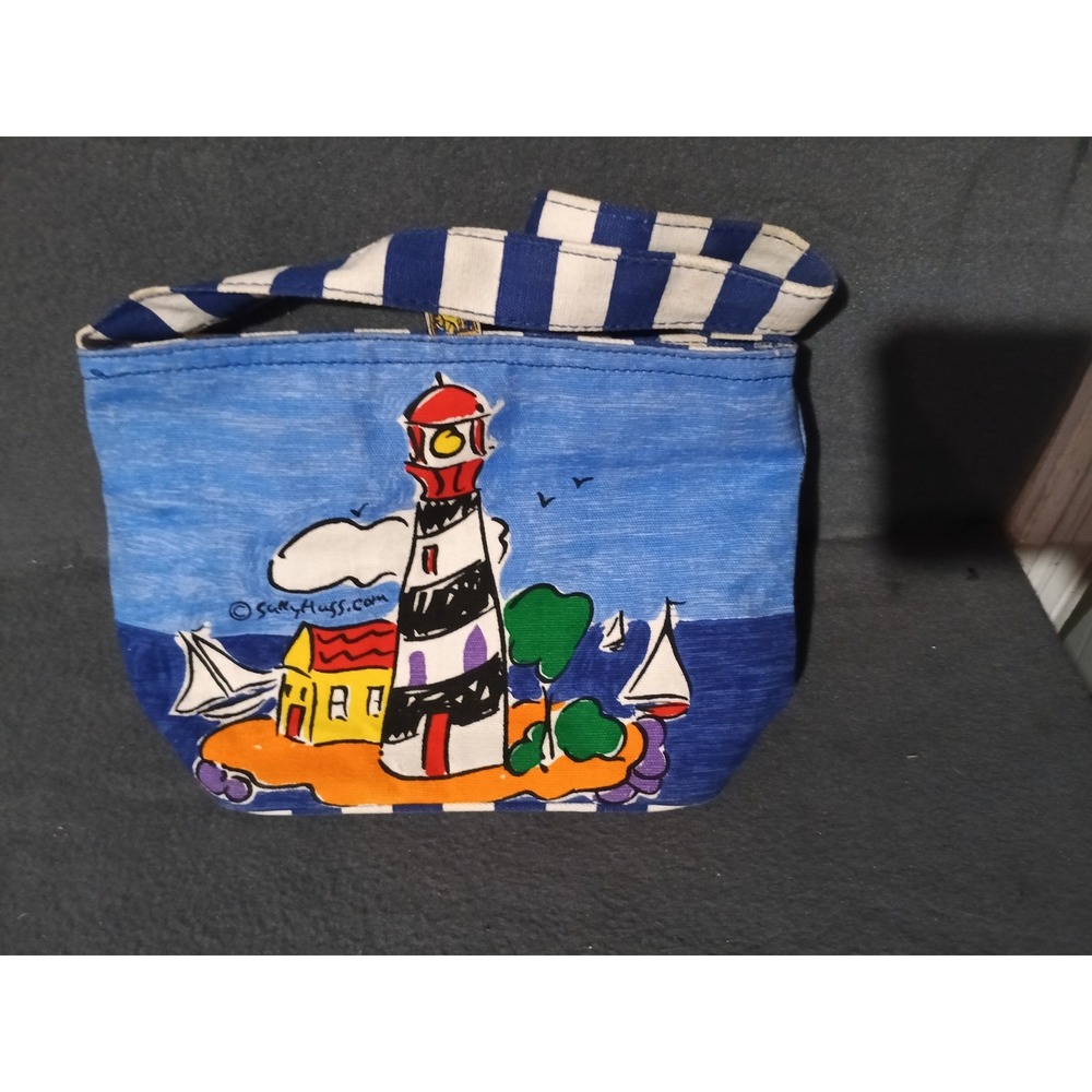 Sally Huss Lighthouse Art Tote Bag Small Nautical Coastal Theme Pouch Beach